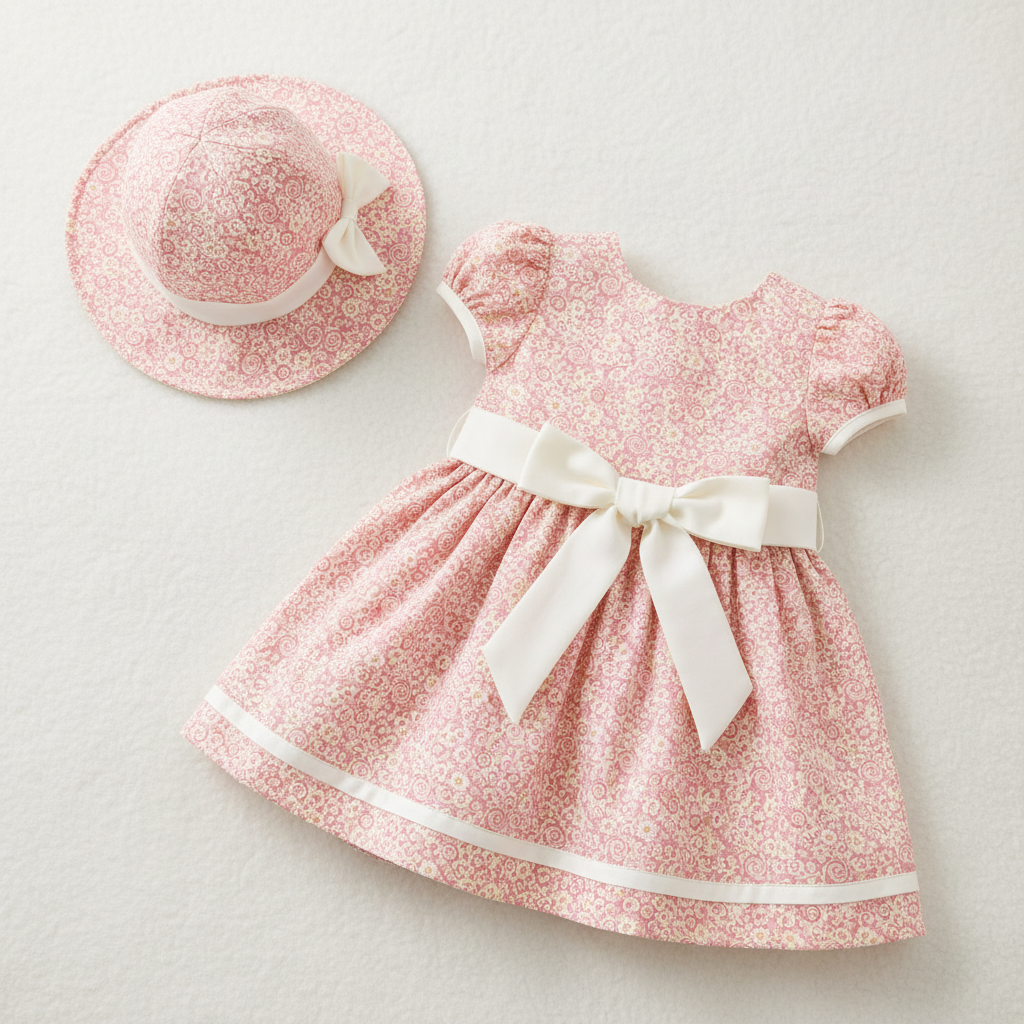 Ensemble robe et chapeau bébé fille
