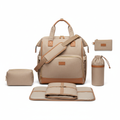 Ensemble 5 pièces sacs parentaux beige sur fond blanc