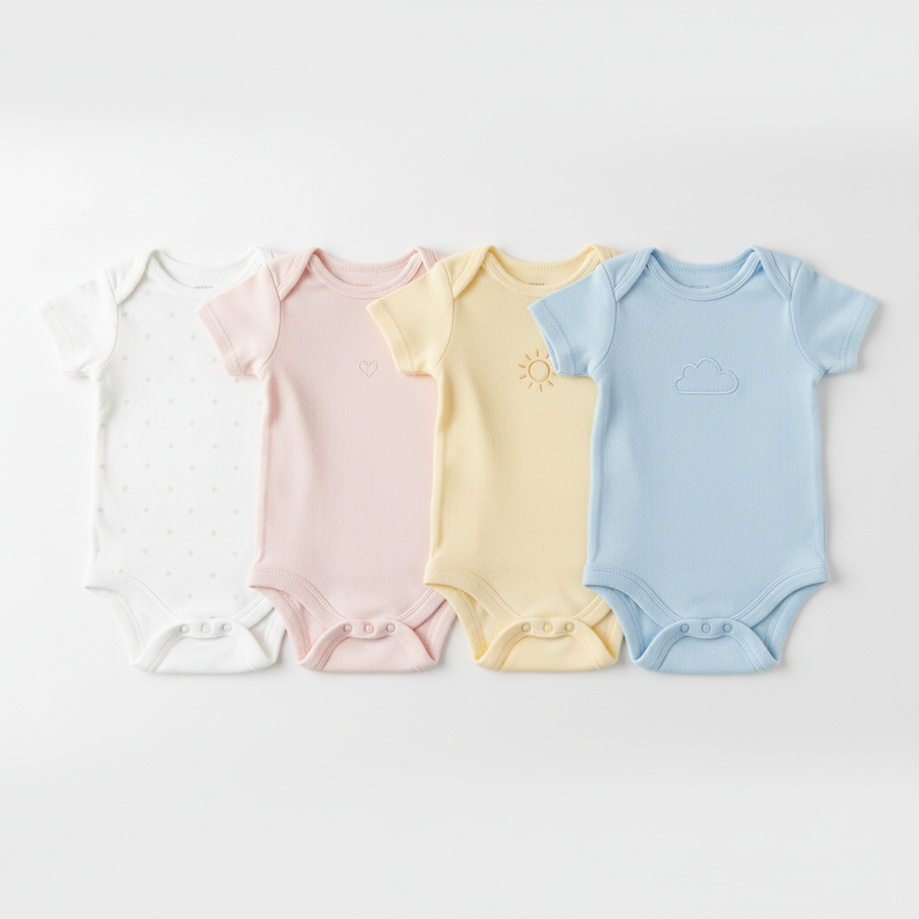 Lot de 4 bodies bébé blanc rose jaune bleu