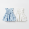 Lot de 2 robes bébé bleu et blanc avec volants