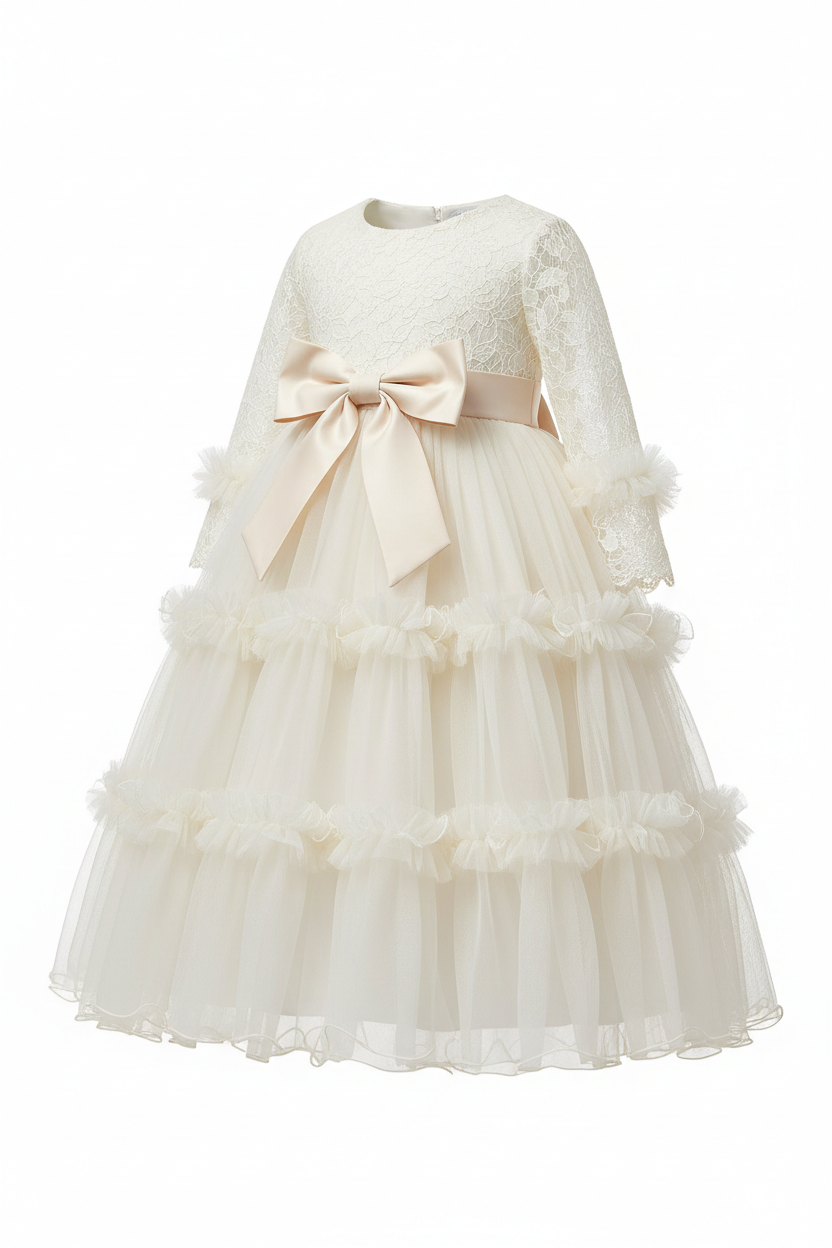 Robe baptême champagne volants